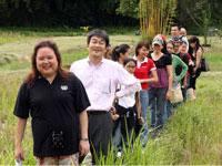 Honda & UNDP associates walking across the fields 