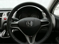 Leather coated steering wheel with paddle shirt.