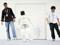 Today, ASIMO is able to shift his center of gravity to maintain balance while balancing on one foot.